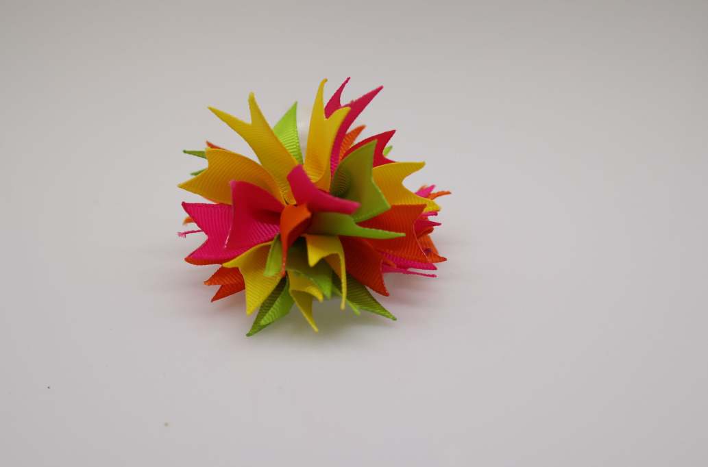 Small spike puff hair Bow with colors  Apple Green, Russet Orange, Daffiadi Yellow, Shocking Pink